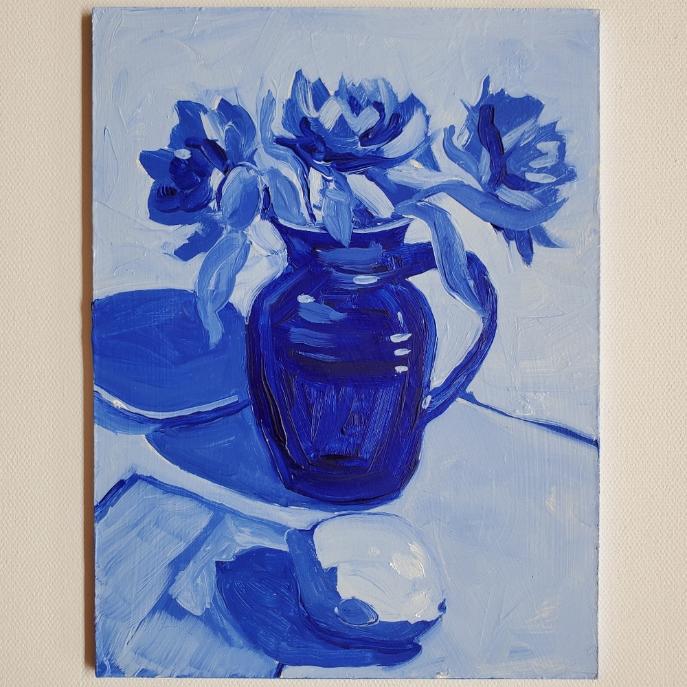 Still Life in Ultramarine Original Oil Painting Handmade